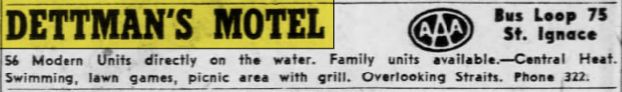 Dettmans Motel - Sept 1961 Ad